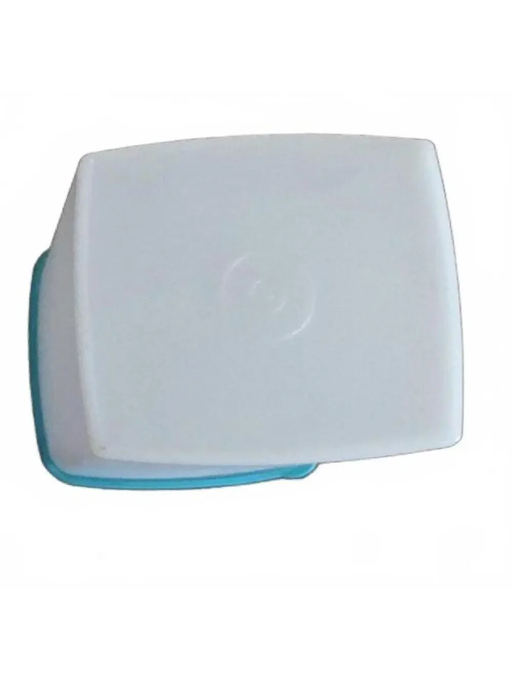 Vintage Tupperware Square Round Container Blue Lid Frosted